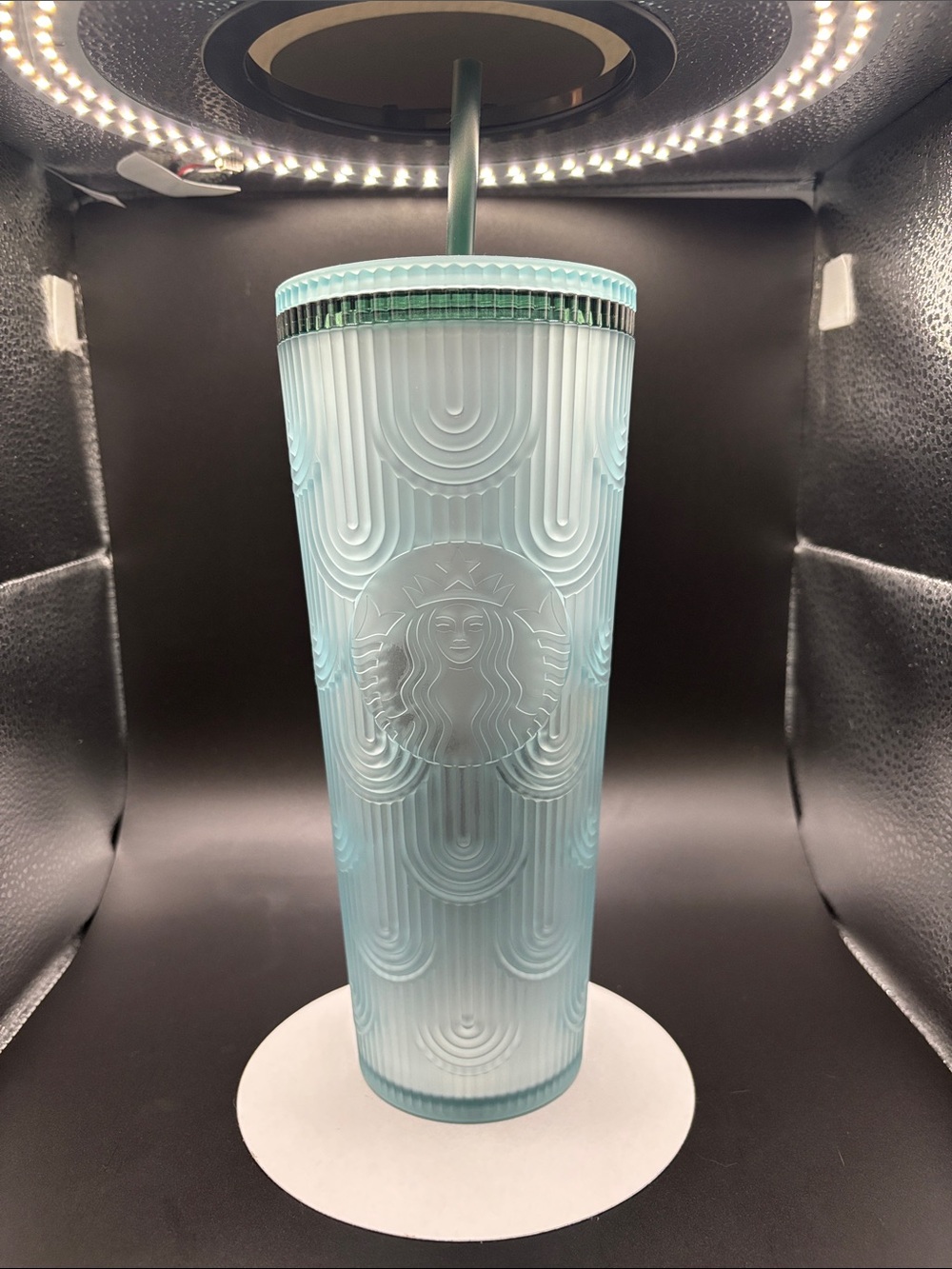 Starbucks Aqua Mermaid Scales Textured Reusable Tumbler Cup with Straw